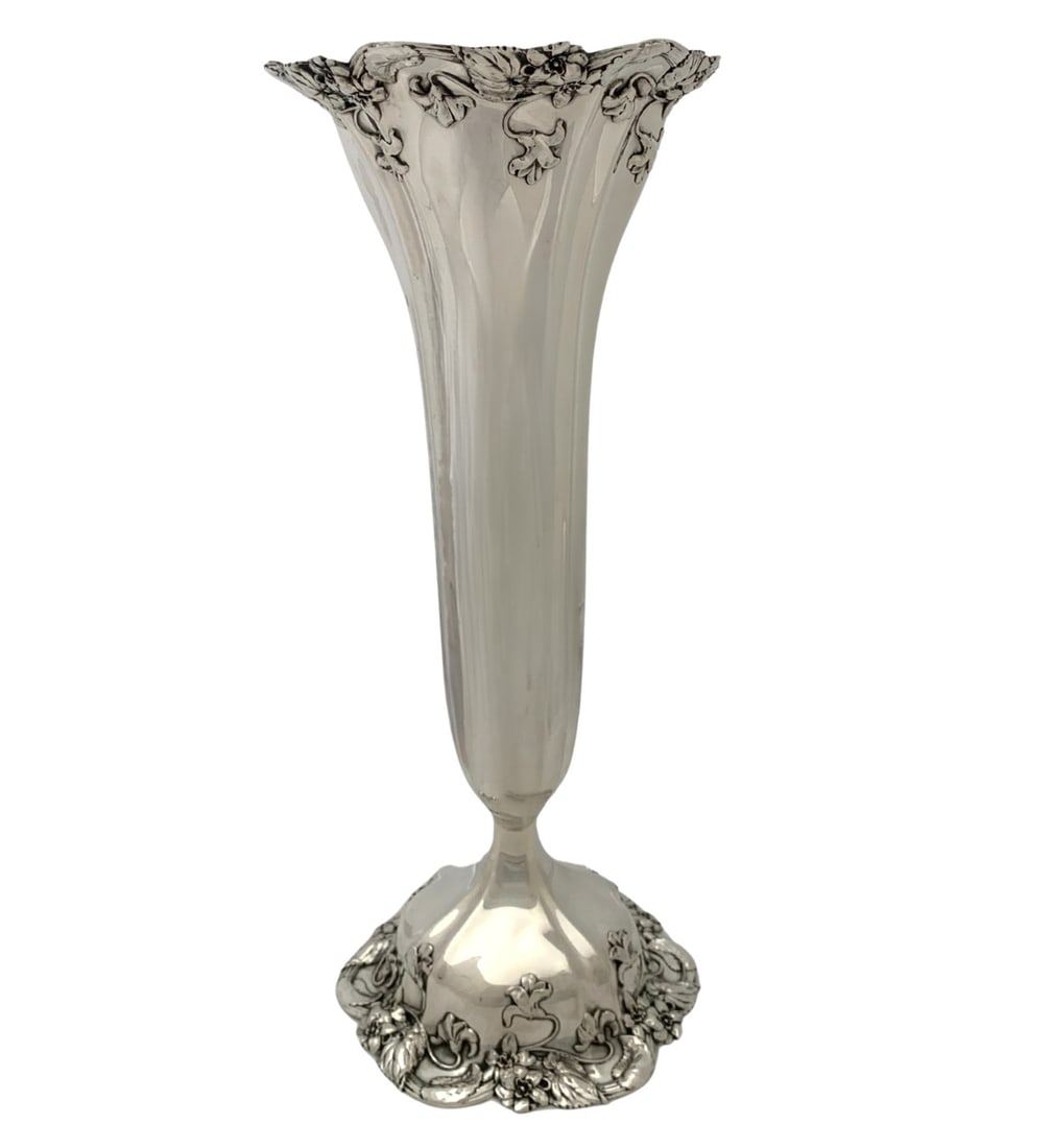 Antique American 925 Sterling Silver Handmade Floral Vase 15.5" Tall (1 of 3)