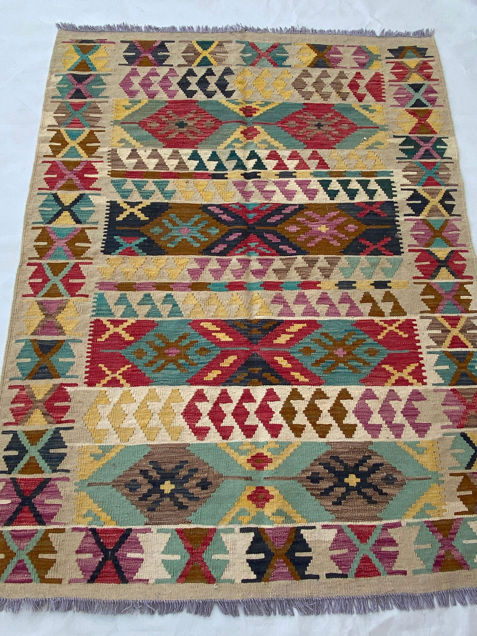 5' x 6' Handmade Multi-Color Red Kilim Rug from Afghanistan (1 of 7)