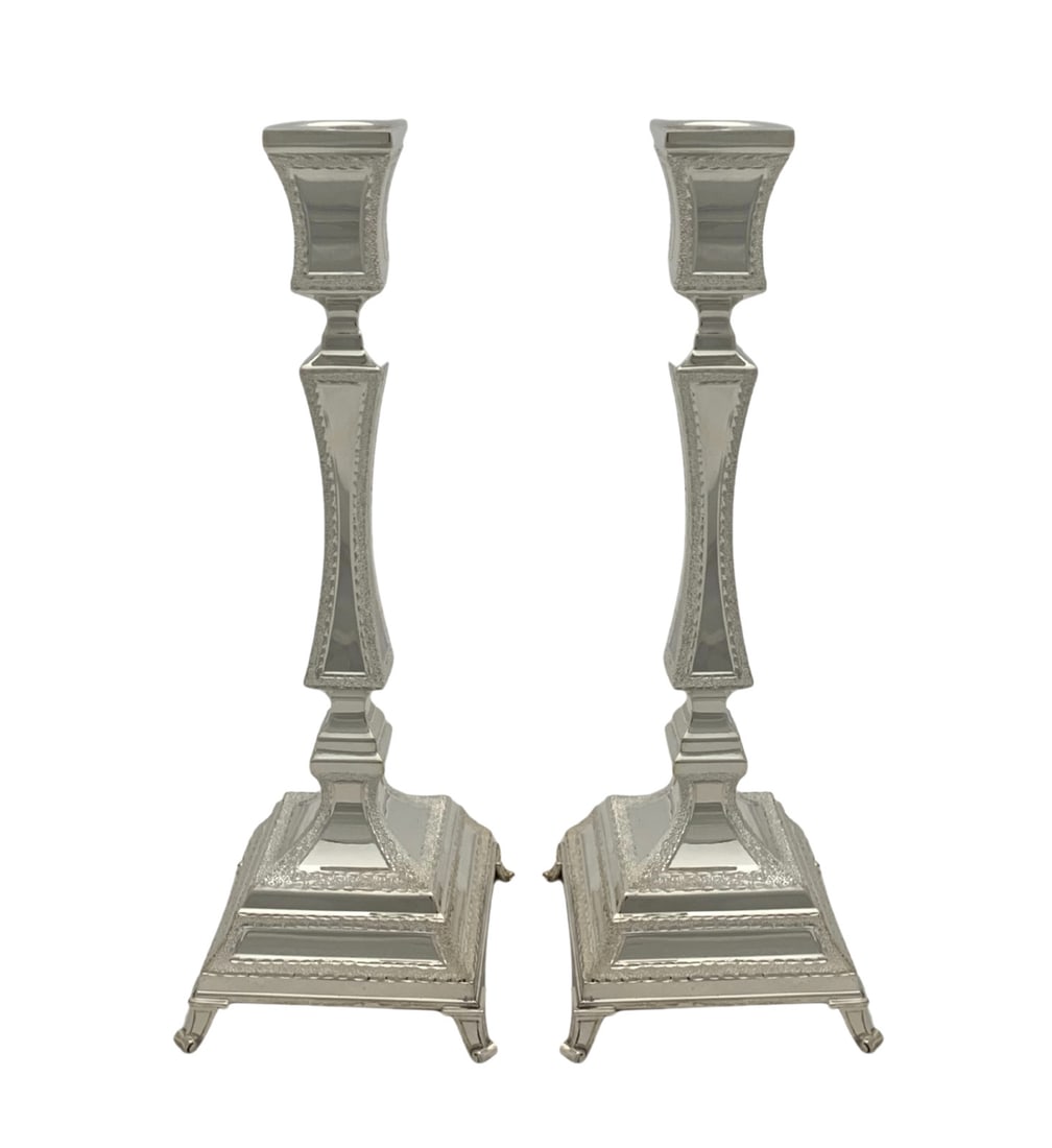 Small 925 Sterling Silver Handmade Diamond Cut Square Candlesticks: Small 925 Sterling Silver Handmade Diamond Cut Square Candlesticks Illuminate your space with these exquisite small 925 sterling silver candlesticks, handcrafted with precision in Turkey. Featuring a
