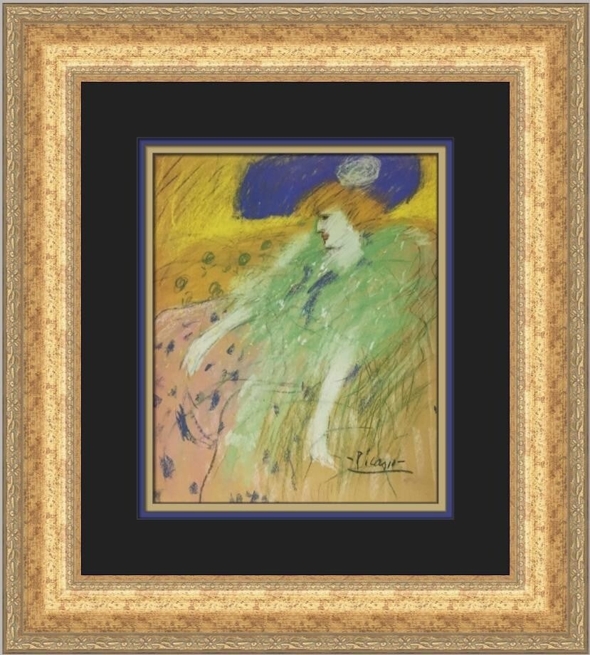 Pablo Picasso Woman in a Blue Hat Custom Framed Print 19 x 17: Pablo Picasso Woman in a Blue Hat Custom Framed Print 19 x 17 This stunning custom framed print features Pablo Picasso's iconic artwork "Woman in a Blue Hat," a vibrant representation of Expressionism