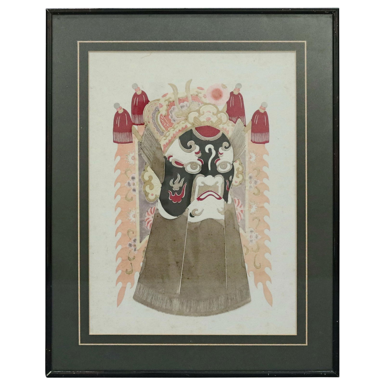 Framed 20th Century Chinese Mixed Media Deity Mask Print: Framed 20th Century Chinese Mixed Media Deity Mask Print This striking Chinese mixed media print features a ceremonial deity mask, showcasing the rich artistic heritage of 20th-century China. Measurin