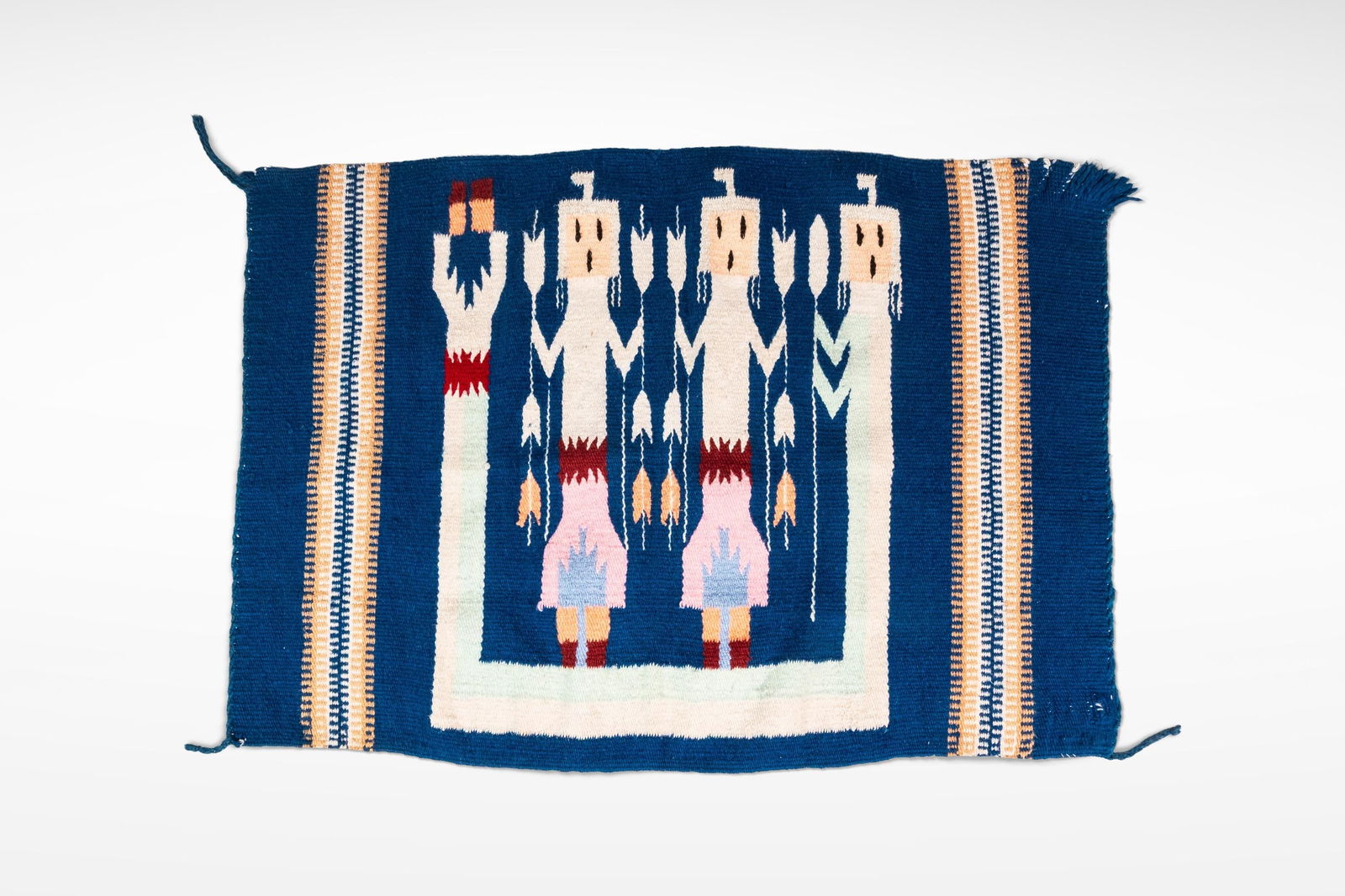 Handwoven Wool Navajo Yei Tapestry Rug Folk Art Wall Hanging 1970s USA (1 of 18)
