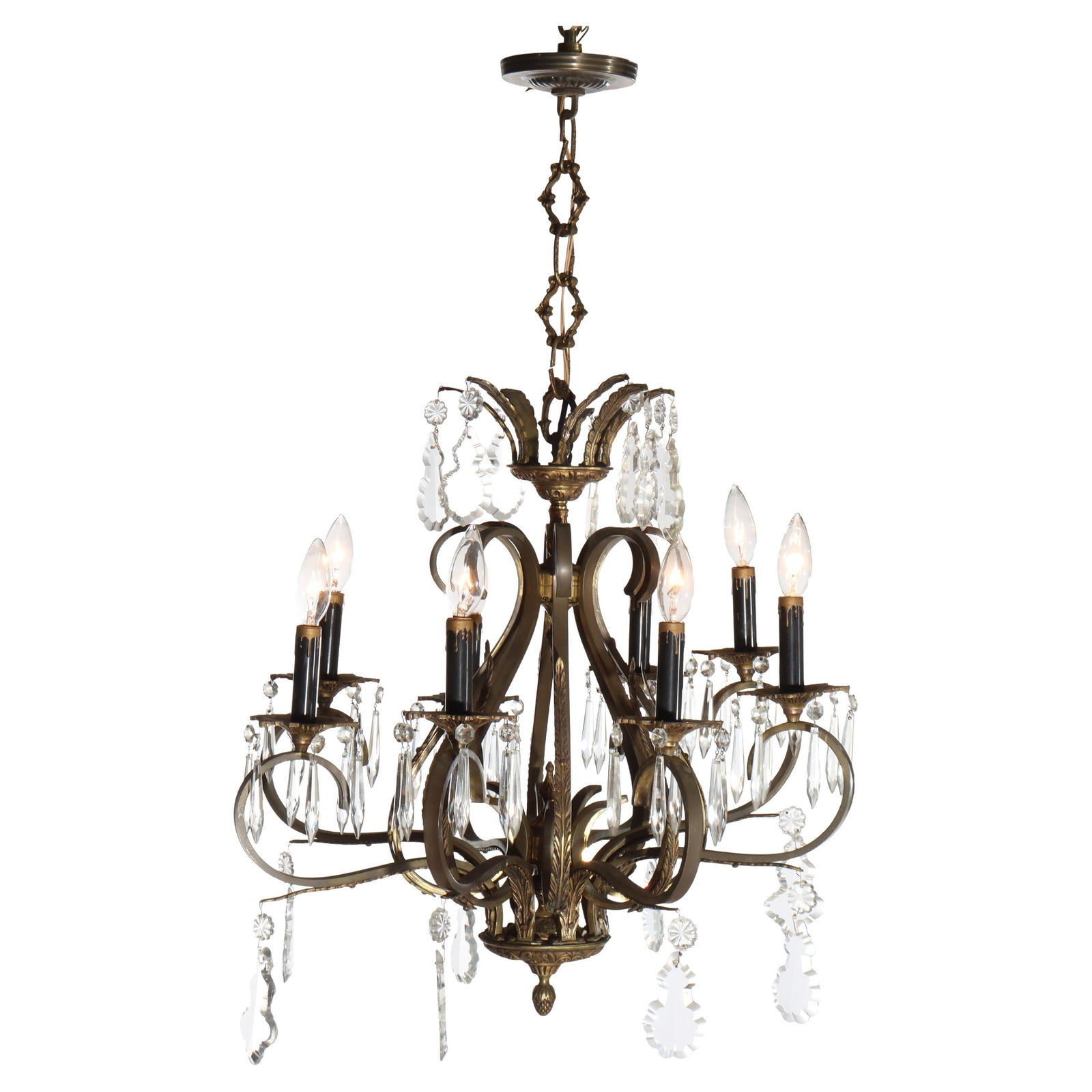 Early 20th Century Eight Arm Bronze Chandelier With Italian Crystal Accents (1 of 17)