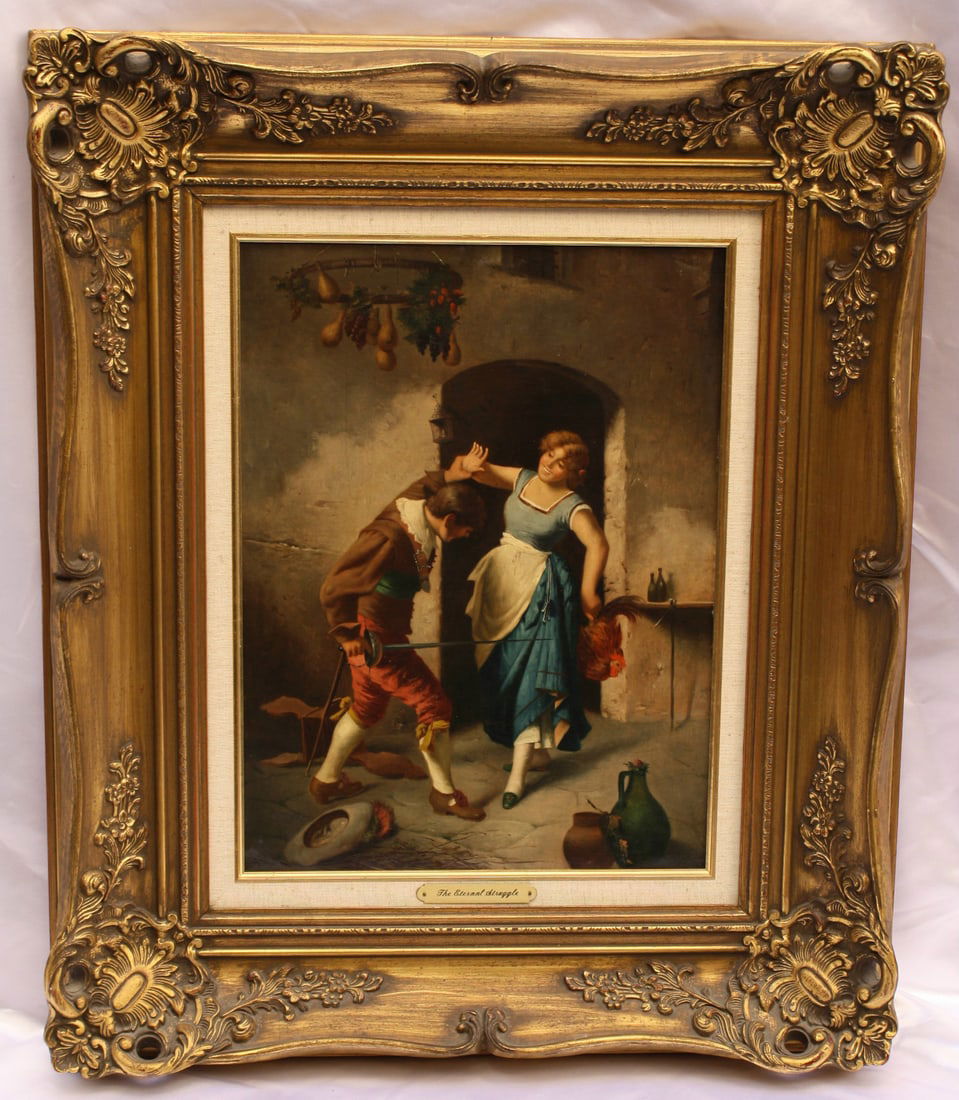 19th Century Italian Oil Painting The Eternal Struggle Original Framed Art (1 of 8)