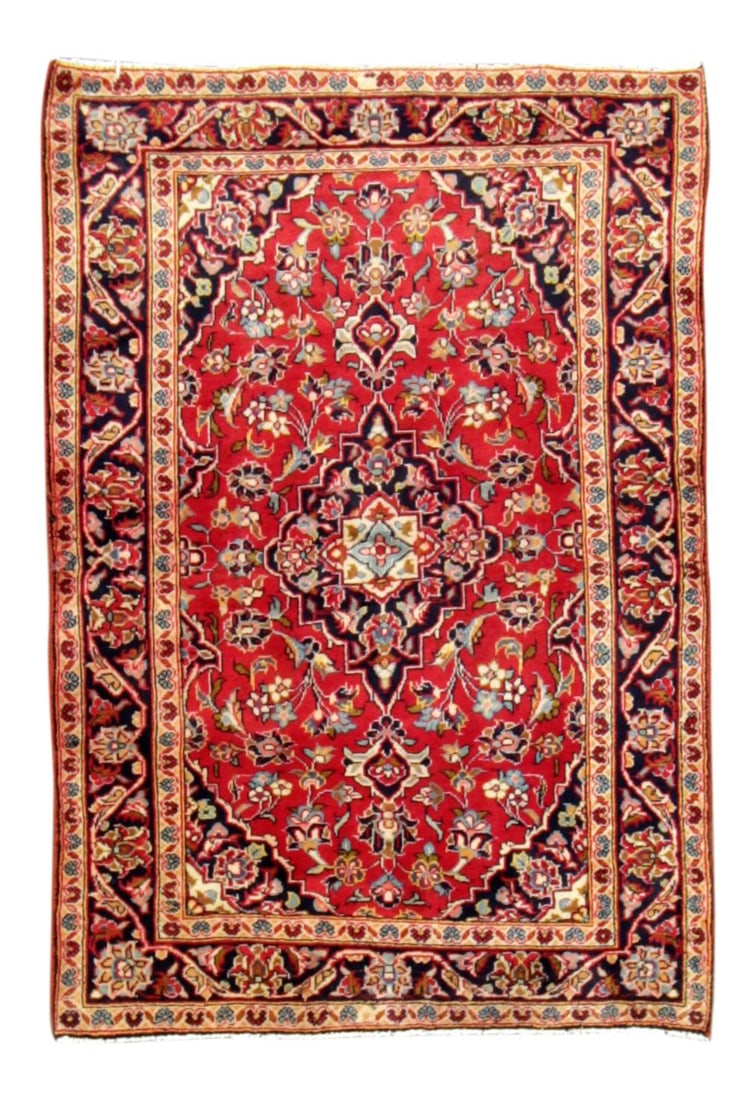 Red Vintage Afshar Hand-Knotted Wool Rug 3'1 x 4'7 Geometric Floral Design (1 of 5)