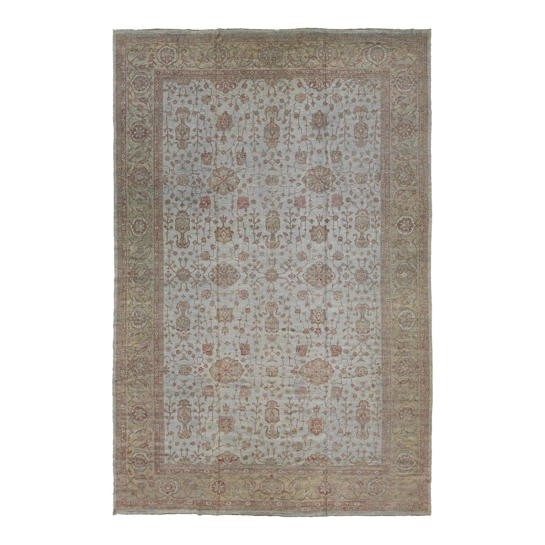 Oversized Gray Wool Oushak Style Rug with Floral Pattern 12' x 18'1": Oversized Gray Wool Oushak Style Rug with Floral Pattern 12' x 18'1" Elevate your space with this stunning oversized wool rug, designed in a modern Oushak style. Featuring a sophisticated gray backgro