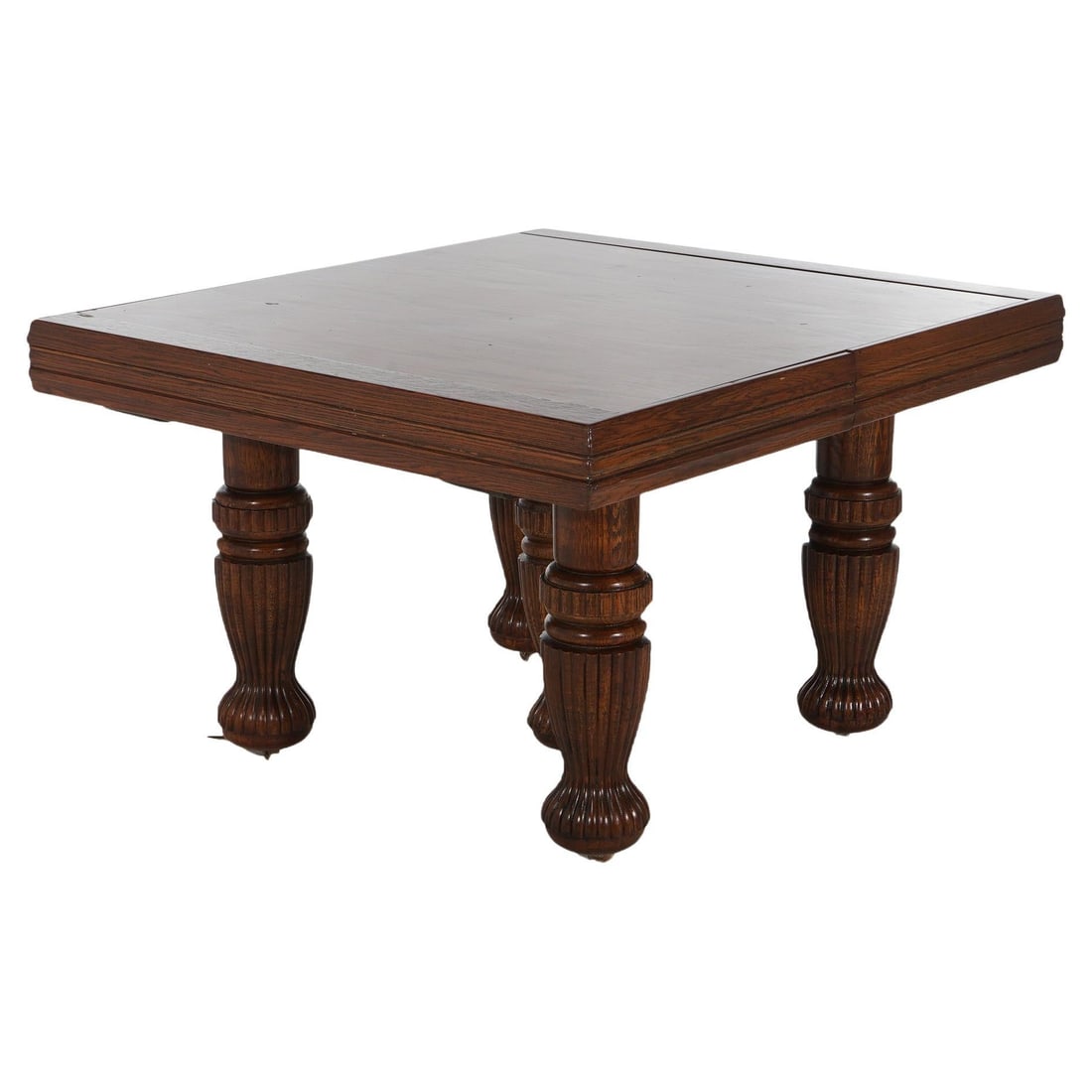 Antique C1900 Oak Folding Extension Dining Table with Carved Legs: Antique C1900 Oak Folding Extension Dining Table with Carved Legs This exquisite Antique Square Carved Oak Folding Extension Dining Table, dating back to circa 1900, showcases timeless craftsmanship