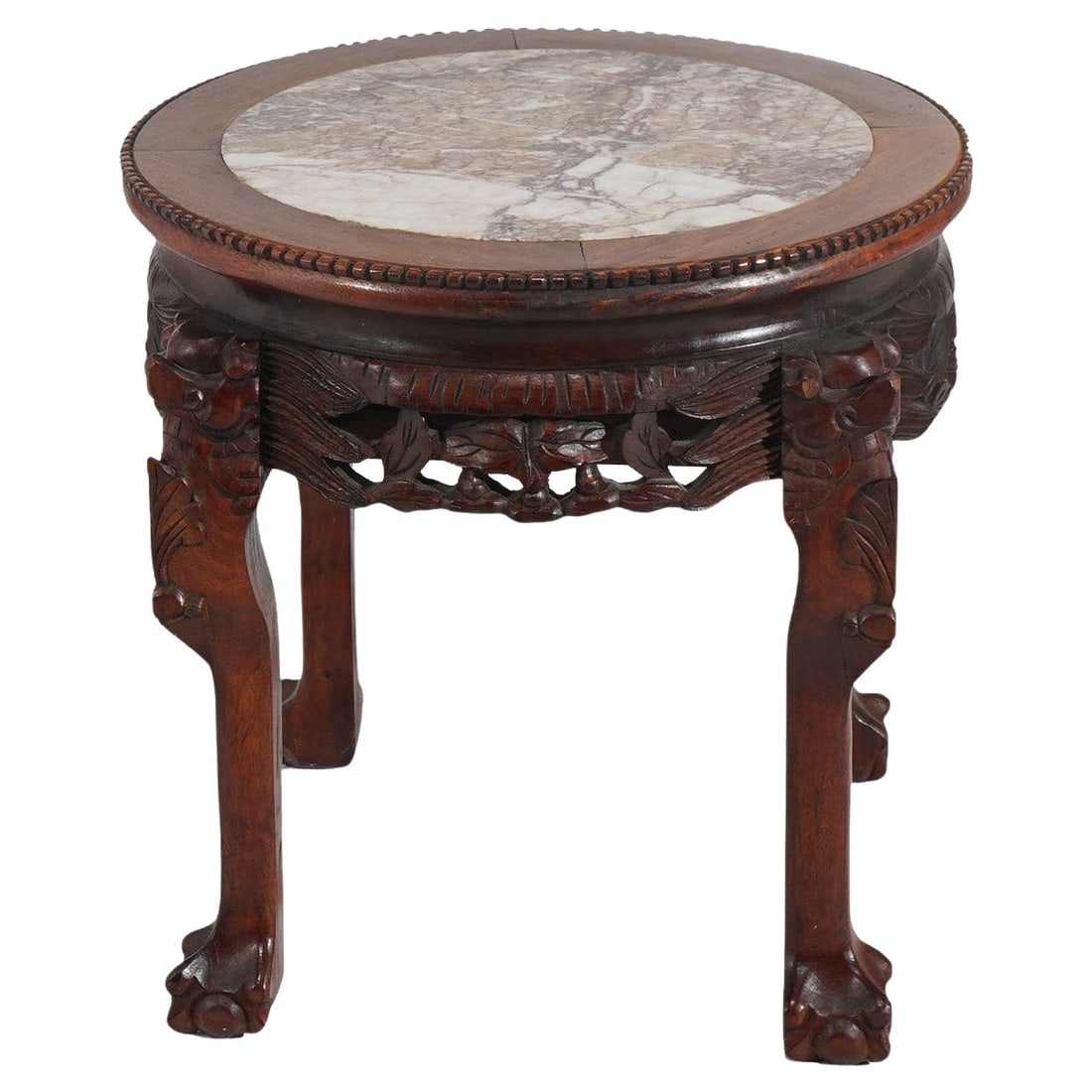 20th Century Chinese Hardwood Plant Stand with Marble Top: 20th Century Chinese Hardwood Plant Stand with Marble Top This exquisite 20th-century Chinese plant stand showcases the artistry of traditional craftsmanship. Crafted from deeply carved hardwood, it