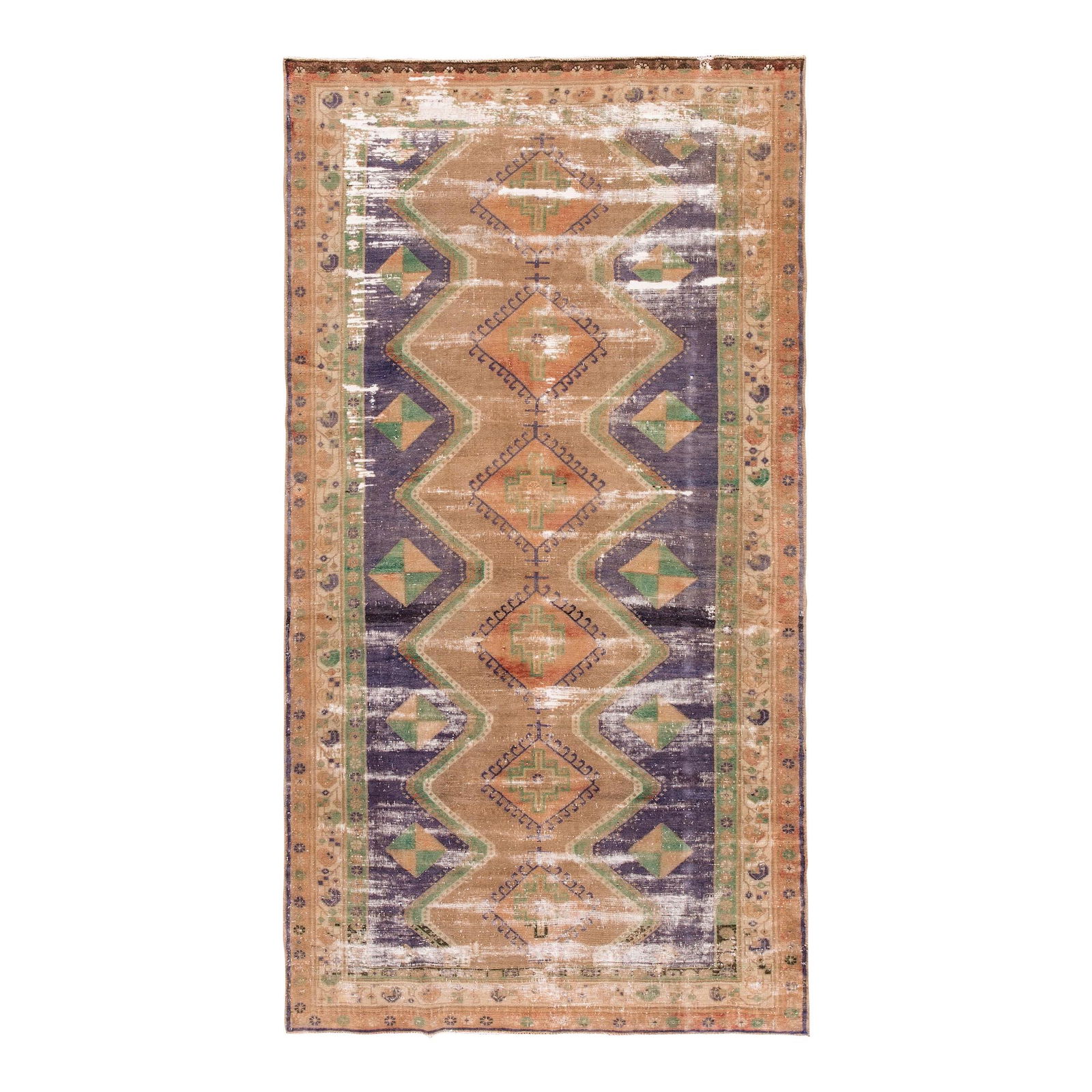 Vintage Persian Tabriz Handmade Tan Wool Rug 4'11 x 9'2 (1 of 6)