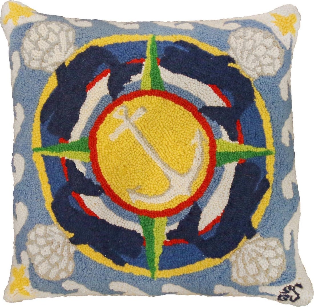 Handcrafted Nautical Whale Cushion 20x20 Wool Velvet Insert: Handcrafted Nautical Whale Cushion 20x20 Wool Velvet Insert Elevate your nautical decor with this Handcrafted Nautical Whales Cushion. This decorative pillow features a captivating design of four whal