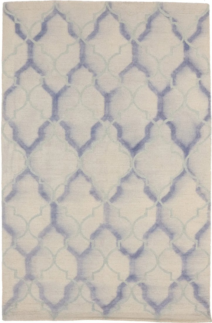 Hand-Tufted Cream Wool Area Rug 5x8 ft Modern Trellis Design (1 of 16)