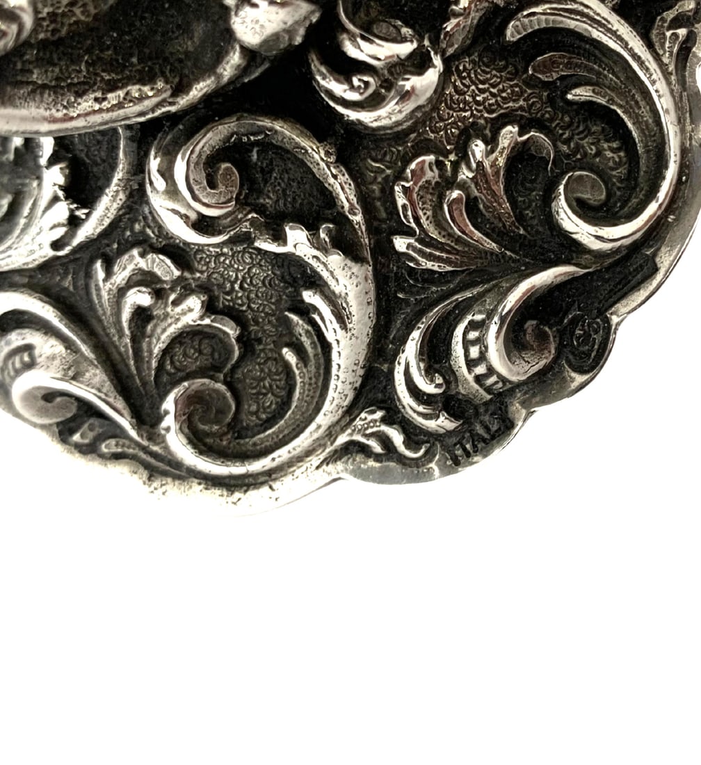 Italian 925 Sterling Silver Barocco Lace Blue Glass Salt Holder - 3