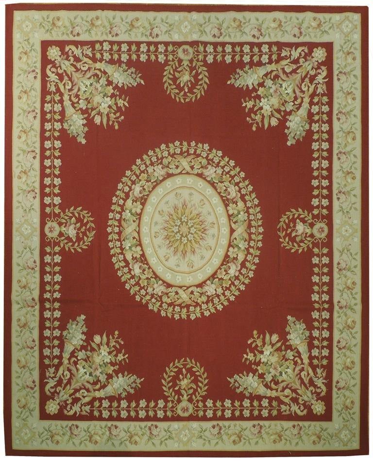 8 x 10 Brick Red French Aubusson Handmade Flat Weave Rug: 8 x 10 Brick Red French Aubusson Handmade Flat Weave Rug Free continental US Shipping Introduce timeless elegance into your home with the 8 x 10 Brick Red French Aubusson Flat Weave Rug. This