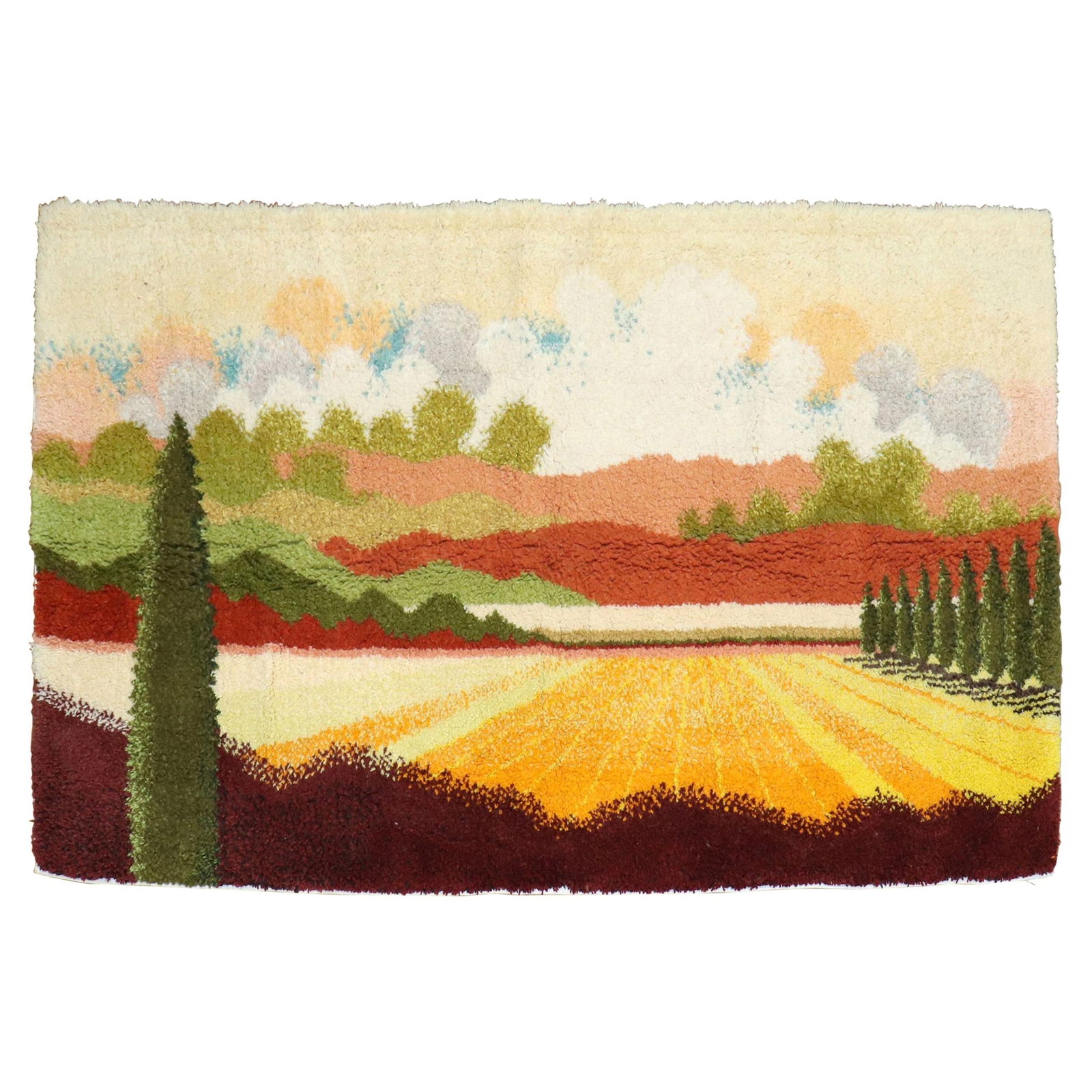 Colorful Swedish Rya Landscape Rug Hollywood Regency 4'9 x 7'11: Colorful Swedish Rya Landscape Rug Hollywood Regency 4'9 x 7'11 Enhance your living space with this stunning Swedish Rya Landscape Scenery Rug, a unique piece that embodies the vibrant colors and