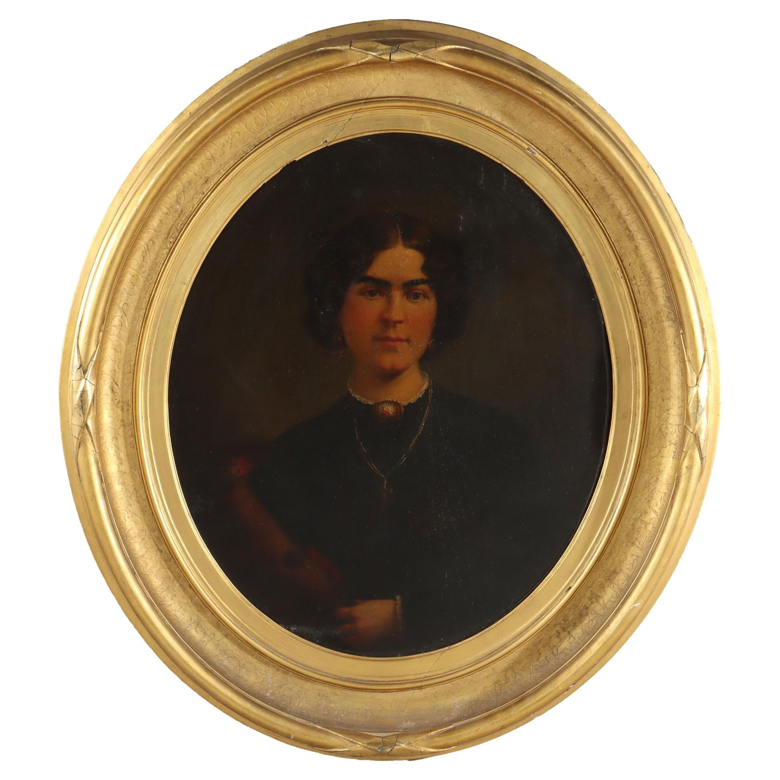 Antique 1880 Spanish Woman Portrait Oil On Canvas Giltwood Frame (1 of 13)