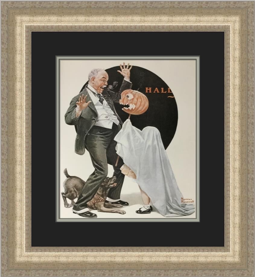 Norman Rockwell Halloween Custom Framed Art Print 1975 Americana: Norman Rockwell Halloween Custom Framed Art Print 1975 Americana Celebrate the spirit of Halloween with this stunning custom framed print by iconic artist Norman Rockwell. Created in 1975, this Americ