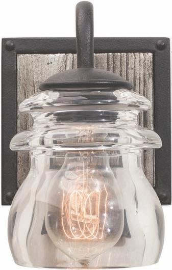 Rustic Kalco Bainbridge 1-Light Bath Light Black Iron: Rustic Kalco Bainbridge 1-Light Bath Light Black Iron Enhance your bathroom's ambiance with the Stylish Farmhouse Bainbridge Bath Light, a blend of rustic charm and modern functionality. This elegant