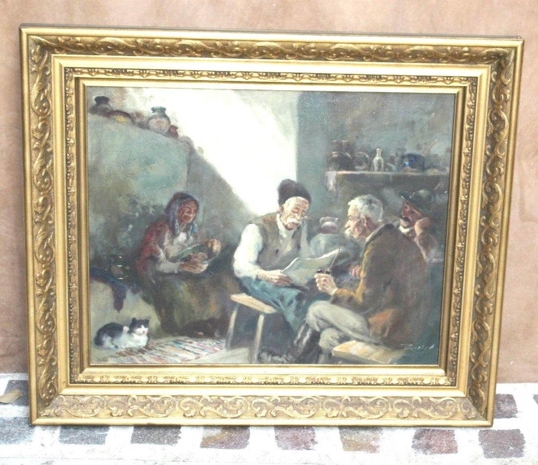Original Oil Painting by Antal Anton Peczely Hungarian Artist Tavern Scene (1 of 5)