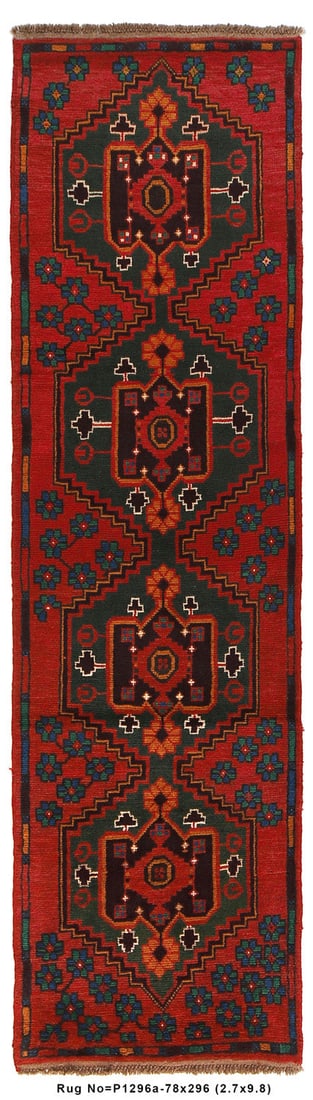 Handmade Afghan Tribal Runner 2.7 x 9.8 ft (1 of 7)