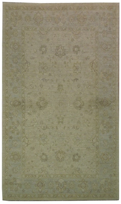 Chobi Peshawar Area Rug 5.10 x 9.7 Sage Green Hand-Knotted Wool (1 of 6)
