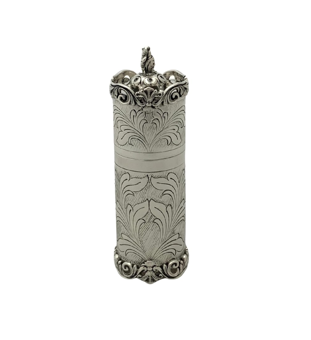Handmade 925 Sterling Silver Besumim Holder with Chased Swirl Design: Handmade 925 Sterling Silver Besumim Holder with Chased Swirl Design This exquisite Besumim Holder is crafted from fine 925 sterling silver, showcasing intricate handmade chased swirl designs that