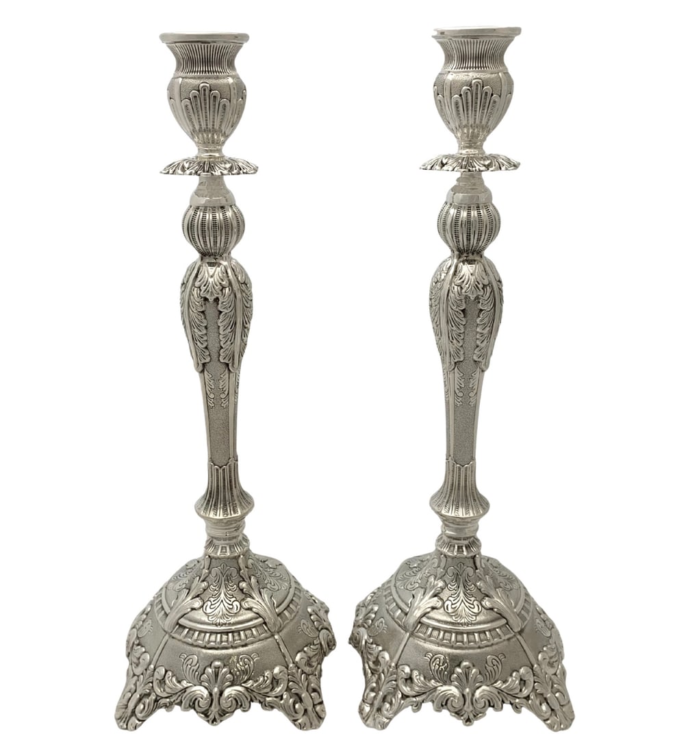 Handmade 925 Sterling Silver Leaf Applique Chased Swirl Candlesticks (1 of 4)