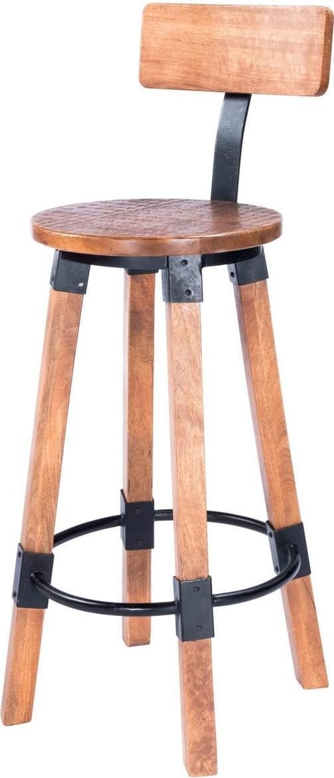 Butler Rustic Industrial Bar Stool Mango Wood Iron 42H (1 of 5)