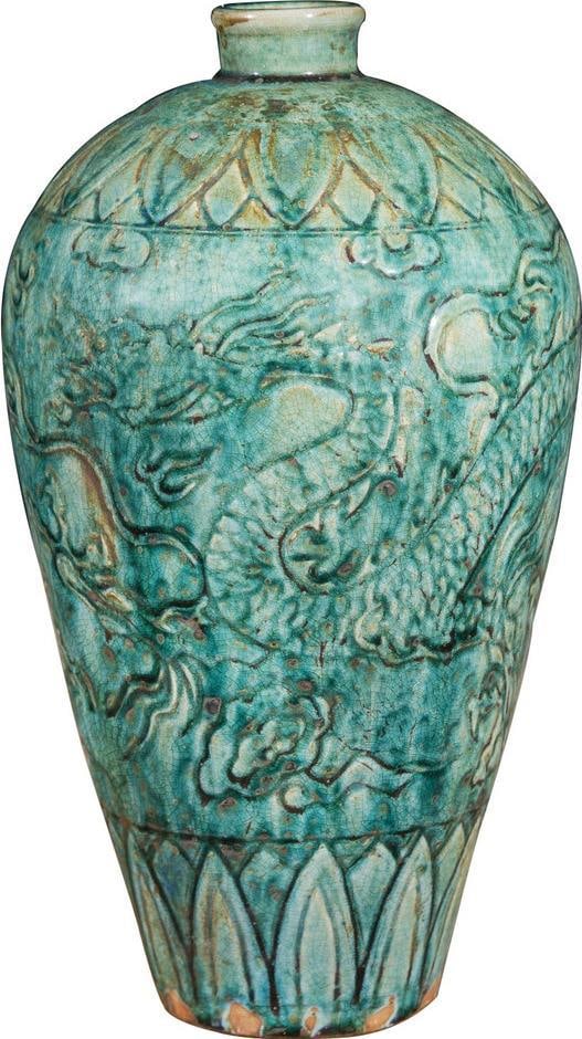Handcrafted Dragon Plum Vase Ceramic Speckled Green Chinoiserie (1 of 4)