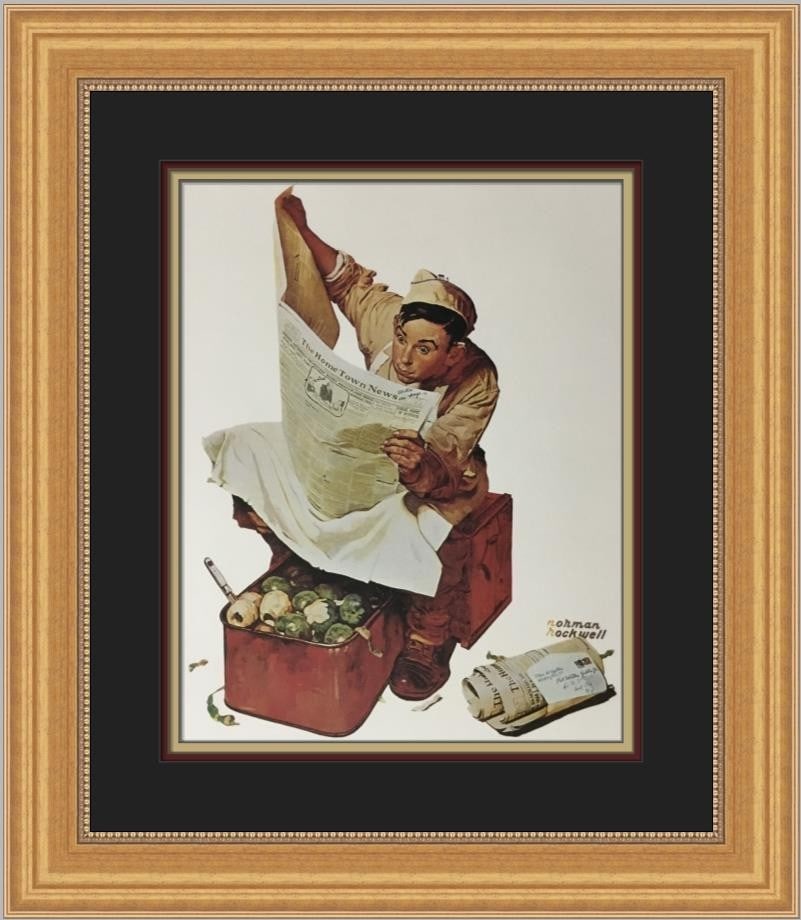 Norman Rockwell Hometown News Custom Framed Print 20 x 18 Americana Art (1 of 2)