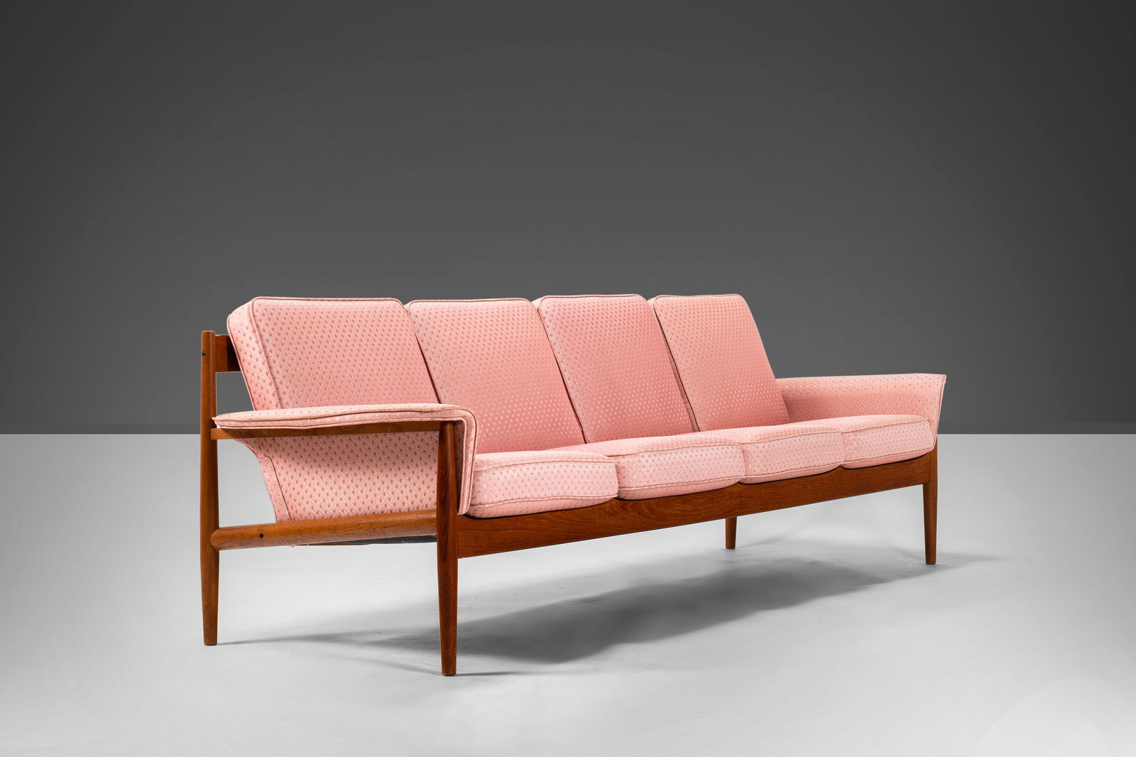 Grete Jalk 8ft Four-Seat Teak Sofa with Pink Geometric Fabric 1960s (1 of 10)