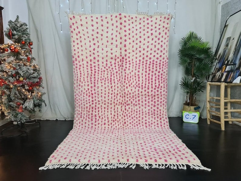 Authentic Handwoven White Dotted Rug 100% Wool Morocco 10 x 3.28 Feet (1 of 10)