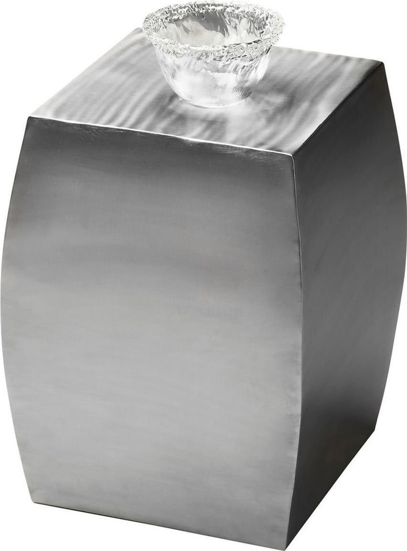 Butler Getty Modern Expressions Stainless Steel Side Table: Butler Getty Modern Expressions Stainless Steel Side Table Elevate your living space with this Shimmering Stainless Elliptical Table, a perfect blend of modern design and functionality. This versatile
