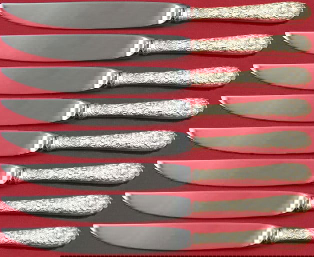 Kirk Repousse Sterling Silver Steak Knife Set of 8 (1 of 3)