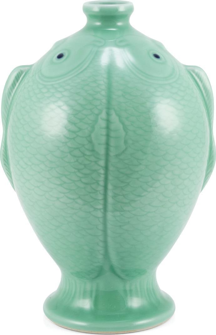 Hand-Crafted Celadon Green Fish Vase Asian Modern Decor (1 of 4)