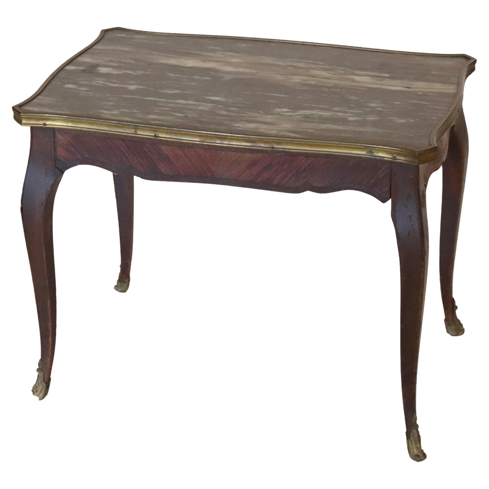 Antique French Louis XV Low Table Kingwood Marble Top c1900: Antique French Louis XV Low Table Kingwood Marble Top c1900 This exquisite antique French low table from the Louis XV period, dating to circa 1900, features a stunning rouge marble top elegantly suppo