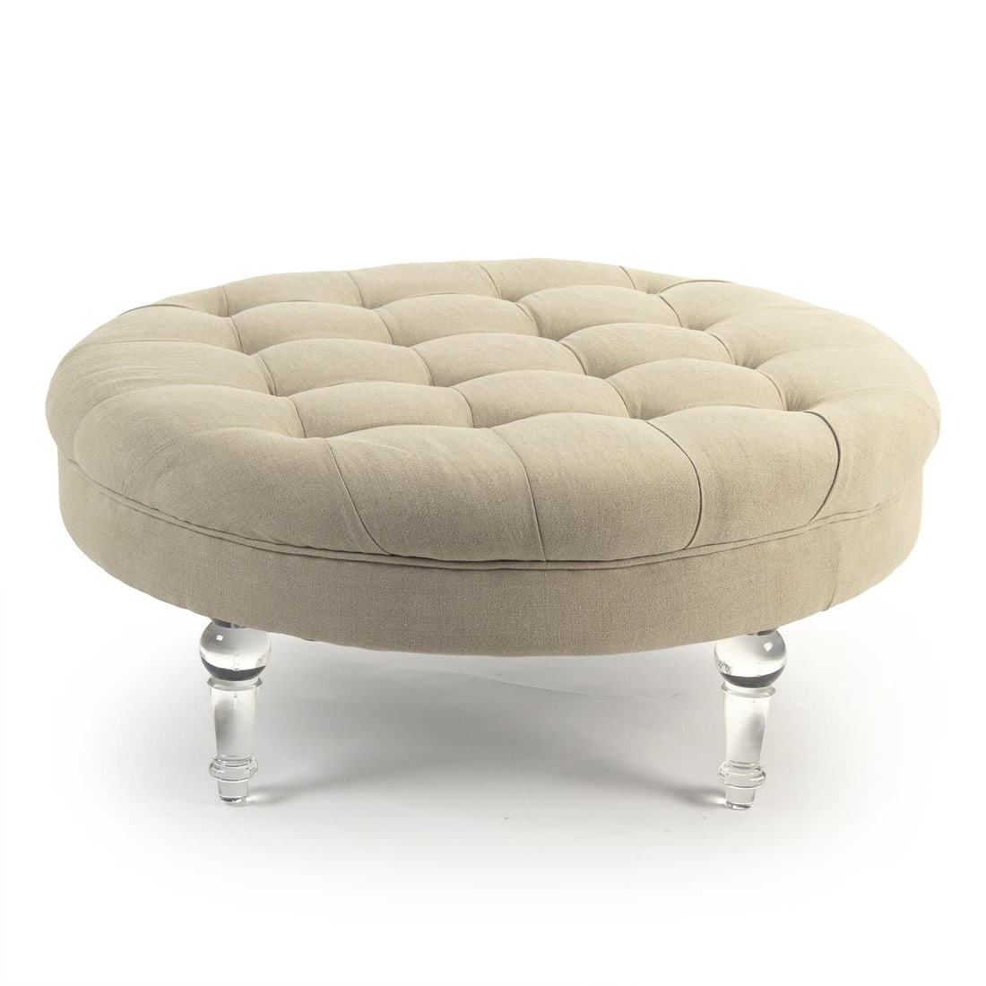 Chic Zentique Adalene Cream Linen Pouf Chair Ottoman (1 of 3)