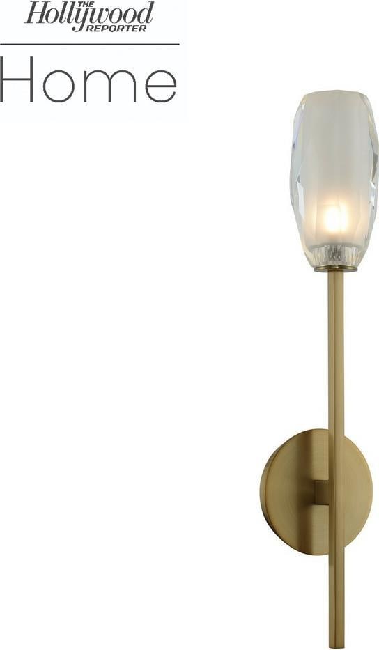 Kalco Modern Winter Brass Wall Sconce with Frosted Glass 1-Light Dimmable: Kalco Modern Winter Brass Wall Sconce with Frosted Glass 1-Light Dimmable Illuminate your space with this elegant Modern Winter Brass Sconce, featuring a stunning frosted glass shade. Crafted to order