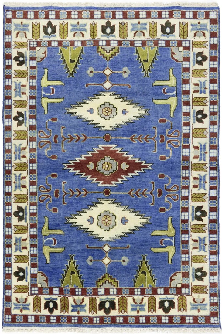 Hand-Knotted Kazak Wool Rug 6'0 x 8'11 Geometric Tribal Design (1 of 18)