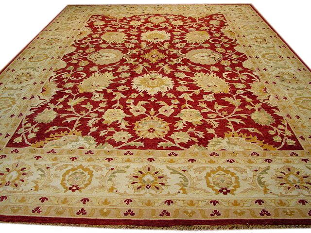 10 x 14.8 Handmade Red Wool Agra Rug with Vegetable Dyes (1 of 5)