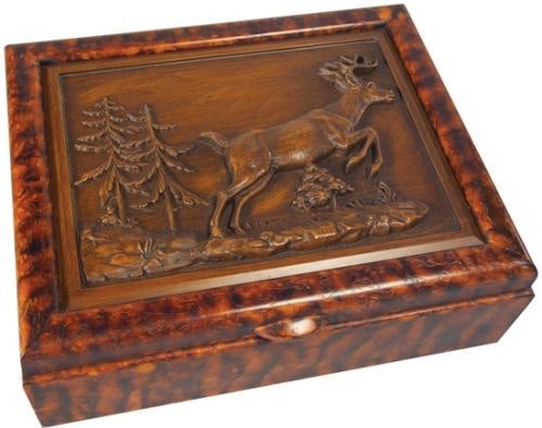Lodge Style Hand-Painted Whitetail Deer Hinged Box Green Resin: Lodge Style Hand-Painted Whitetail Deer Hinged Box Green Resin This charming hand-painted hinged lid box features a delightful whitetail deer design, perfect for adding a rustic touch to your lodge de