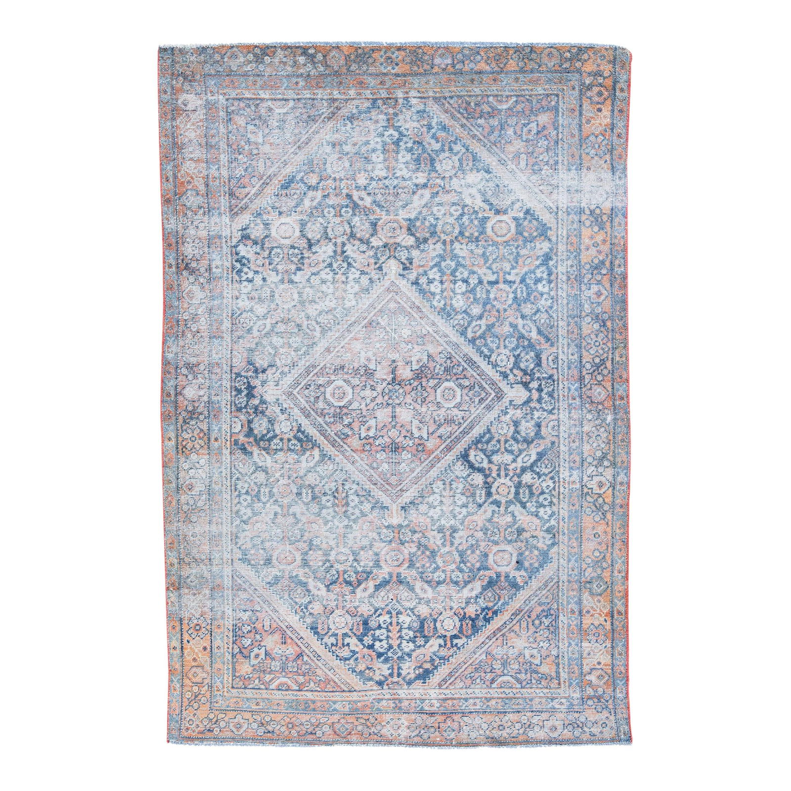 Vintage 1960s Mahal Distressed Navy Blue Wool Medallion Rug 4'4 x 6'5: Vintage 1960s Mahal Distressed Navy Blue Wool Medallion Rug 4'4 x 6'5 Explore the charm of this vintage Persian Mahal rug, expertly crafted by hand from quality wool. The rug features a striking navy