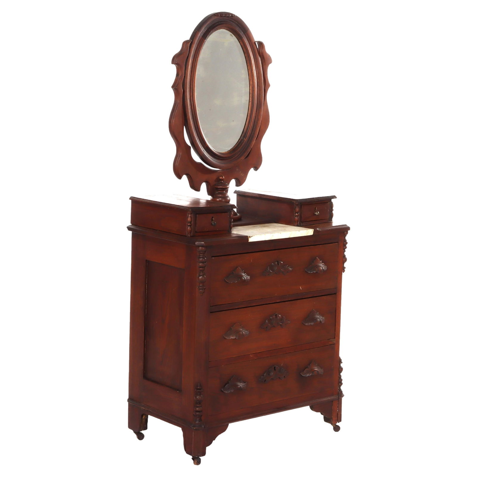 Antique Walnut 5-Drawer Dresser with Marble Top and Mirror c1890 (1 of 18)