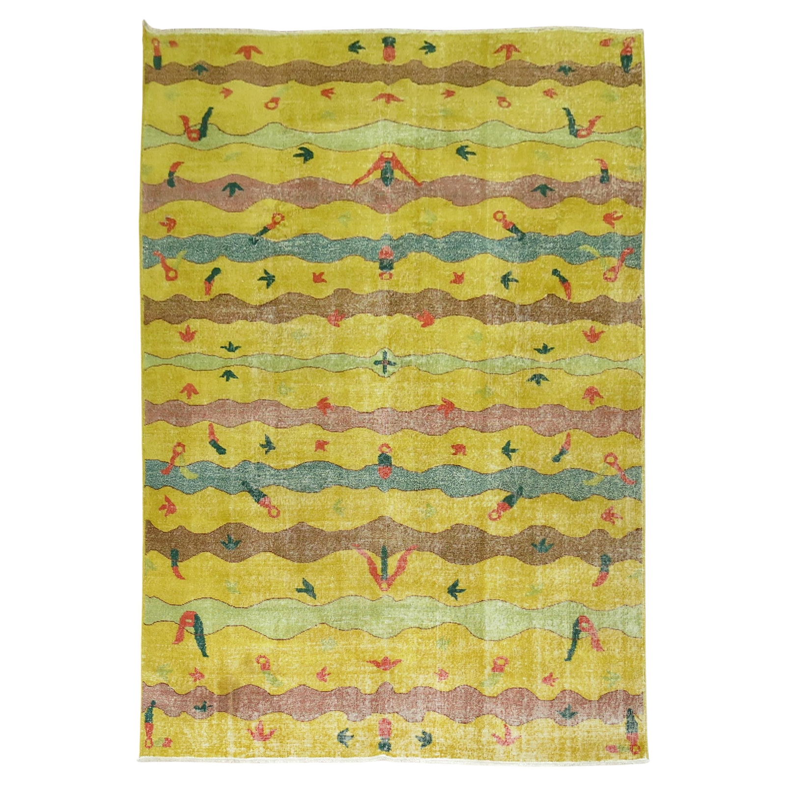 Zabihi Collection Yellow Turkish Deco Rug Mid-Century Modern Wool Hand-Knotted 7' x 10'2'' (1 of 10)