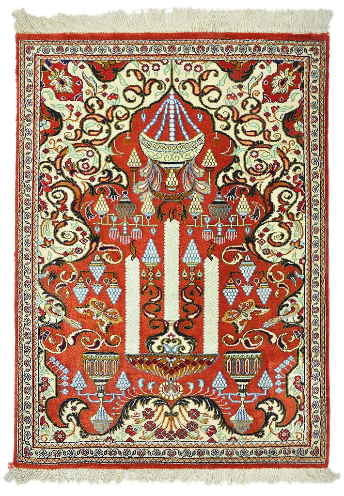 Luxury 1.10 x 2.6 Persian Qum Silk Area Rug Hand-Knotted Coral Red (1 of 7)