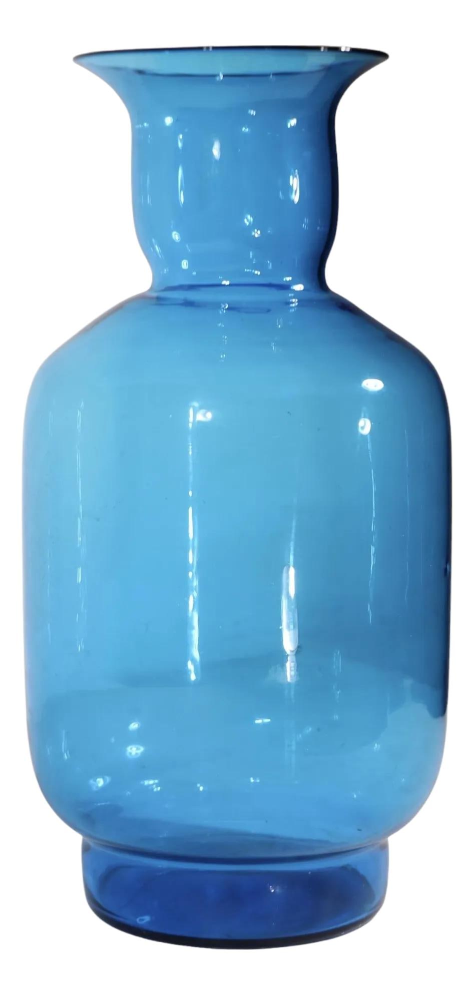 Sapphire Blue Blenko Glass Vase 20.5" Trumpet Form (1 of 10)