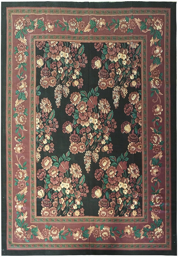 Elegant 8 x 10.3 Aubusson Black Flat Weave Area Rug (1 of 8)