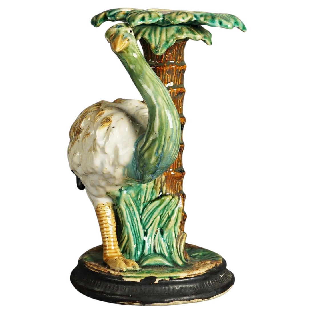 Charming 20th Century Majolica Crumpet Stand Emu Palm Tree (1 of 10)