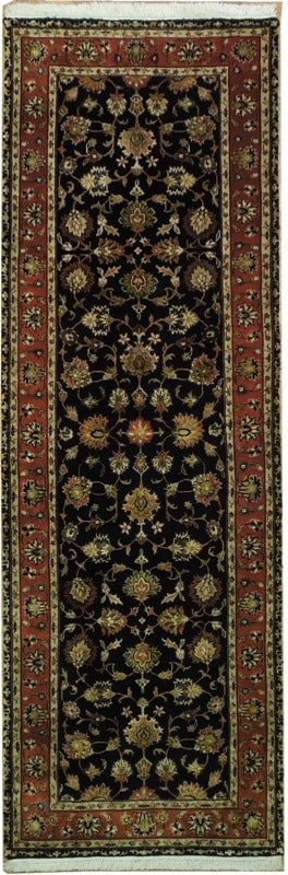 Elegant 2.7 x 7.9 Black Hand-Knotted Wool Silk Rug (1 of 6)