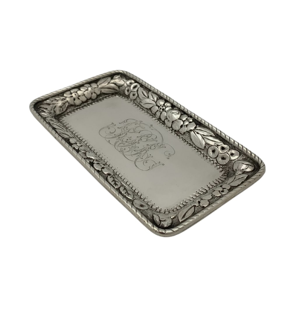 Bailey Banks & Riddle Antique 925 Sterling Silver Repousse Floral Tray - 2