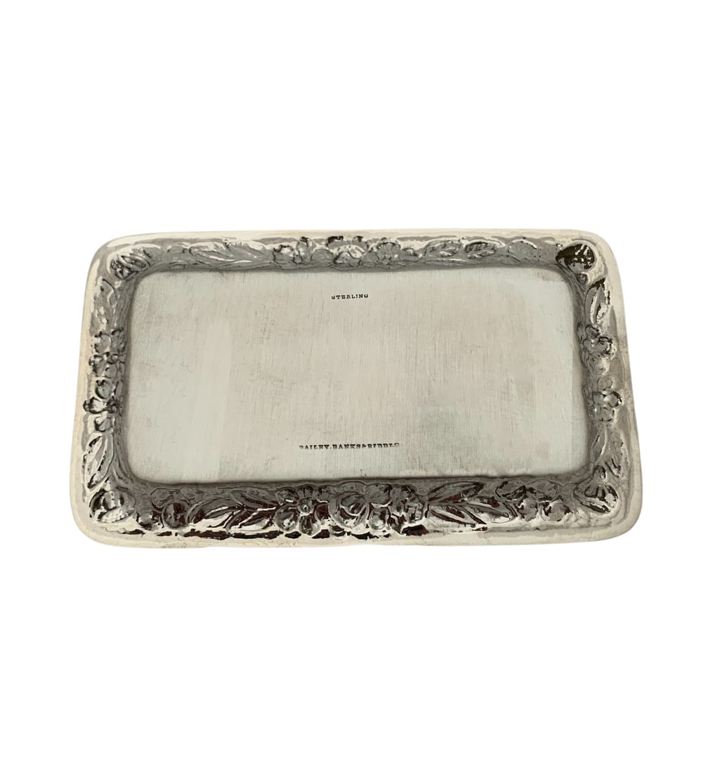 Bailey Banks & Riddle Antique 925 Sterling Silver Repousse Floral Tray - 3